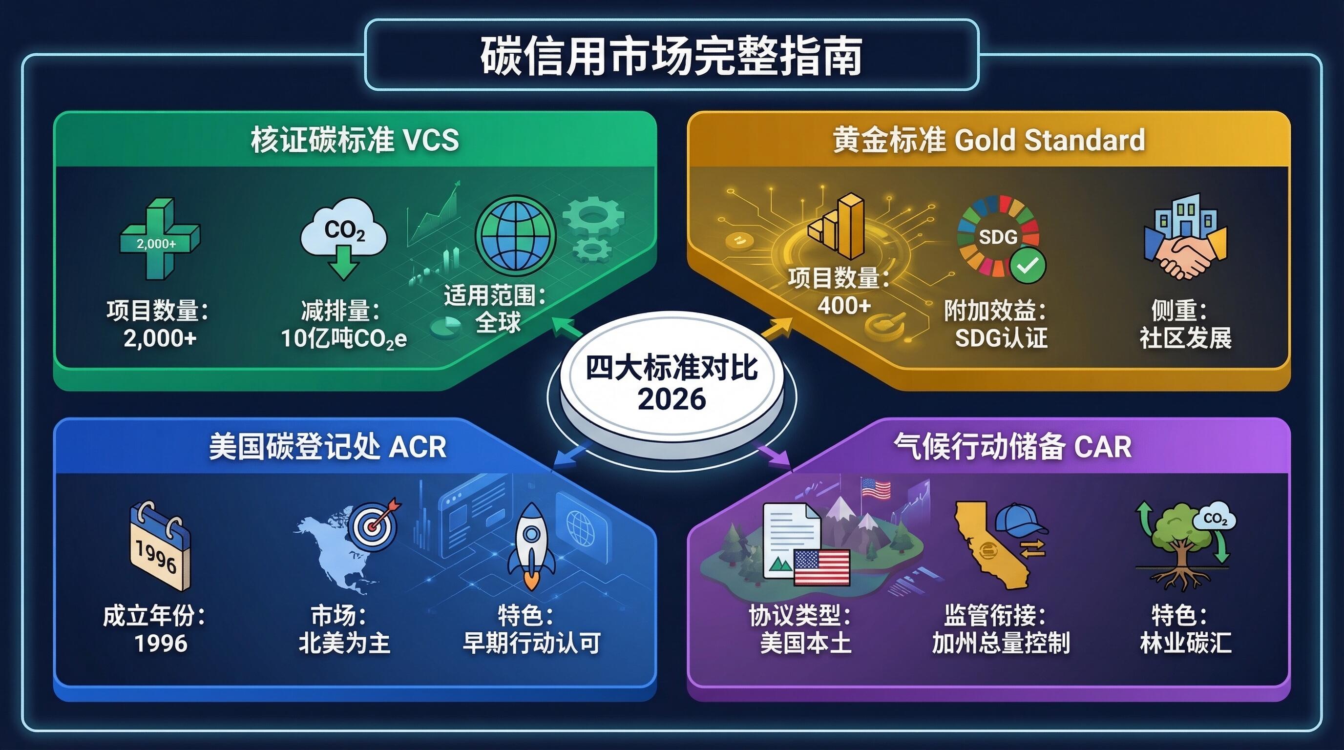 碳信用市场四大标准VCS Gold Standard ACR CAR评估指南封面