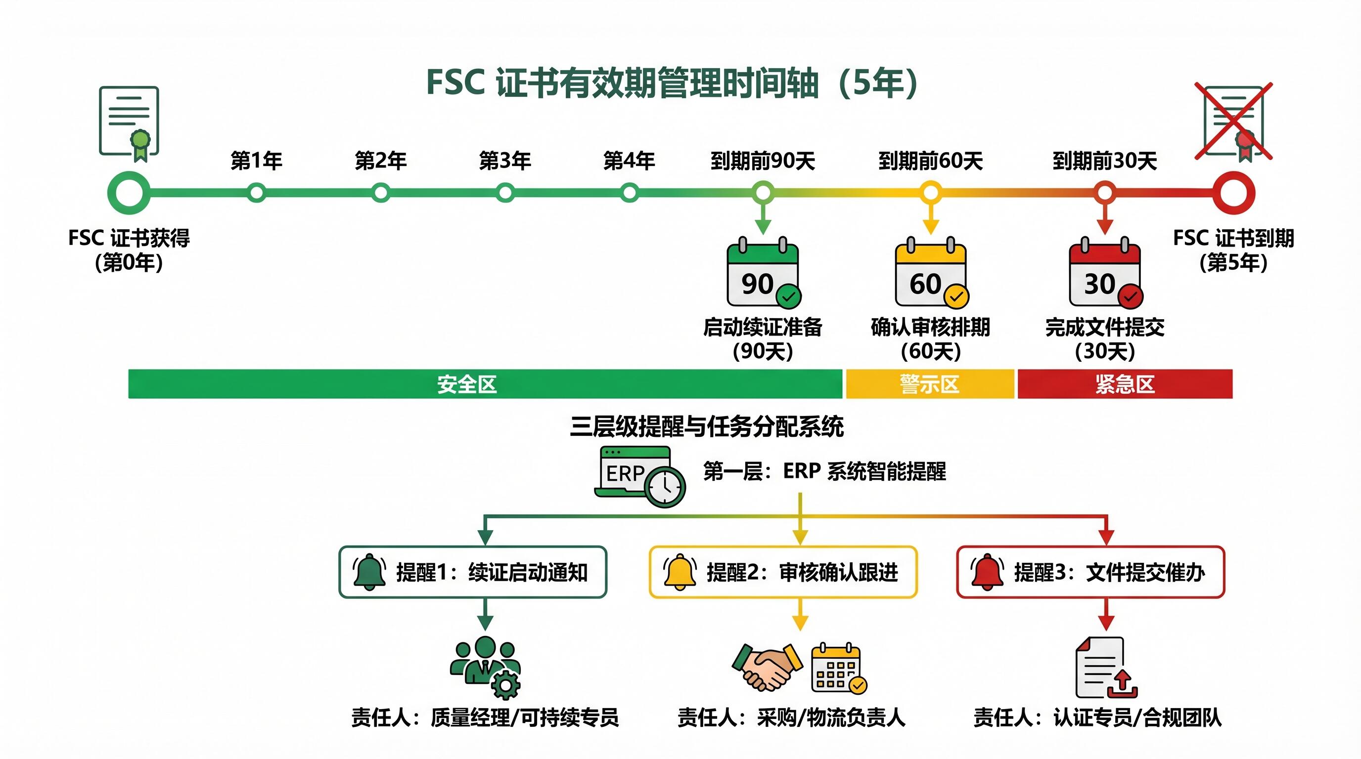 FSC认证证书有效期管理与续证提醒流程示意图