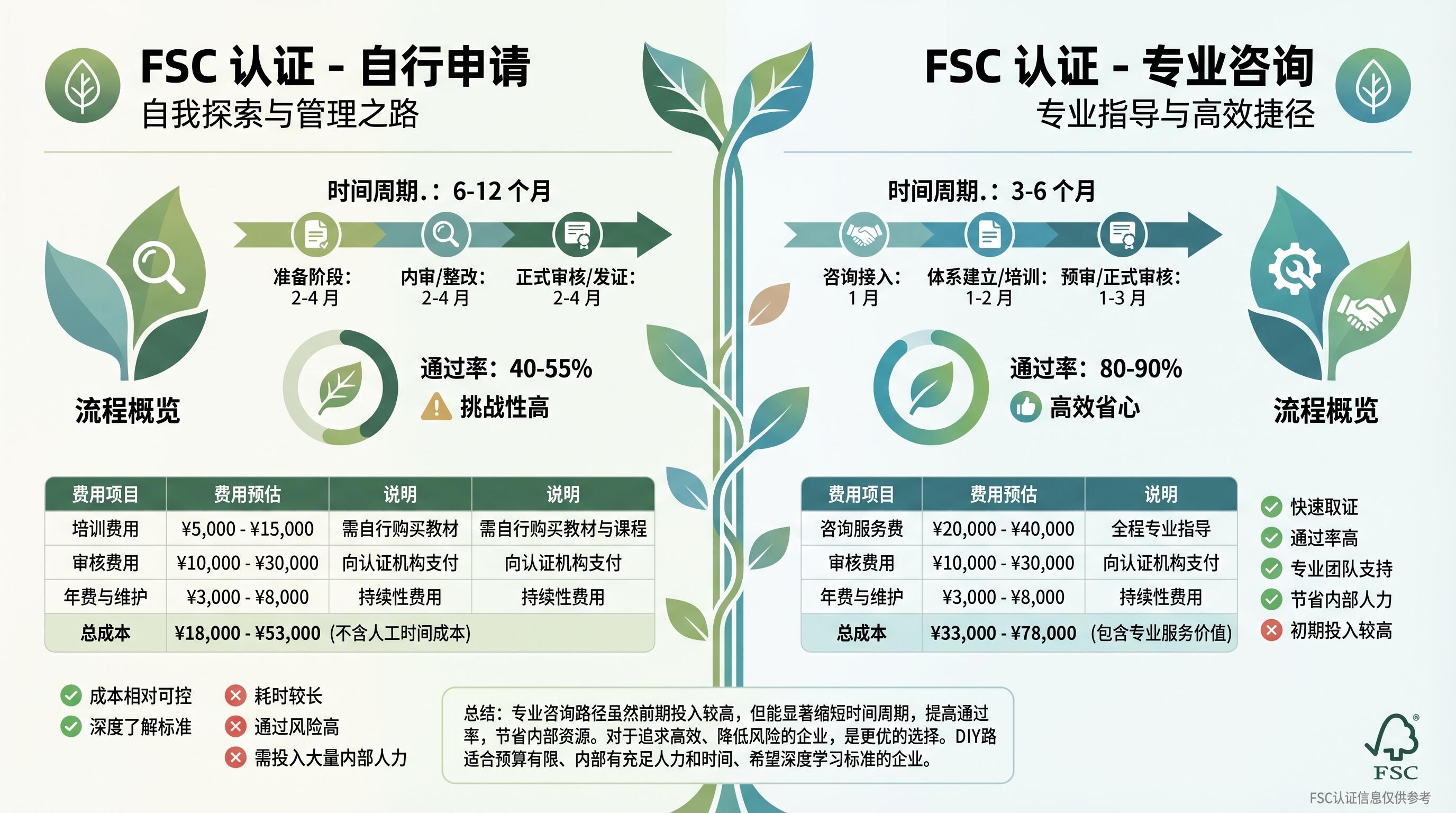 FSC认证辅导与自己申请的时间成本费用对比分析封面图