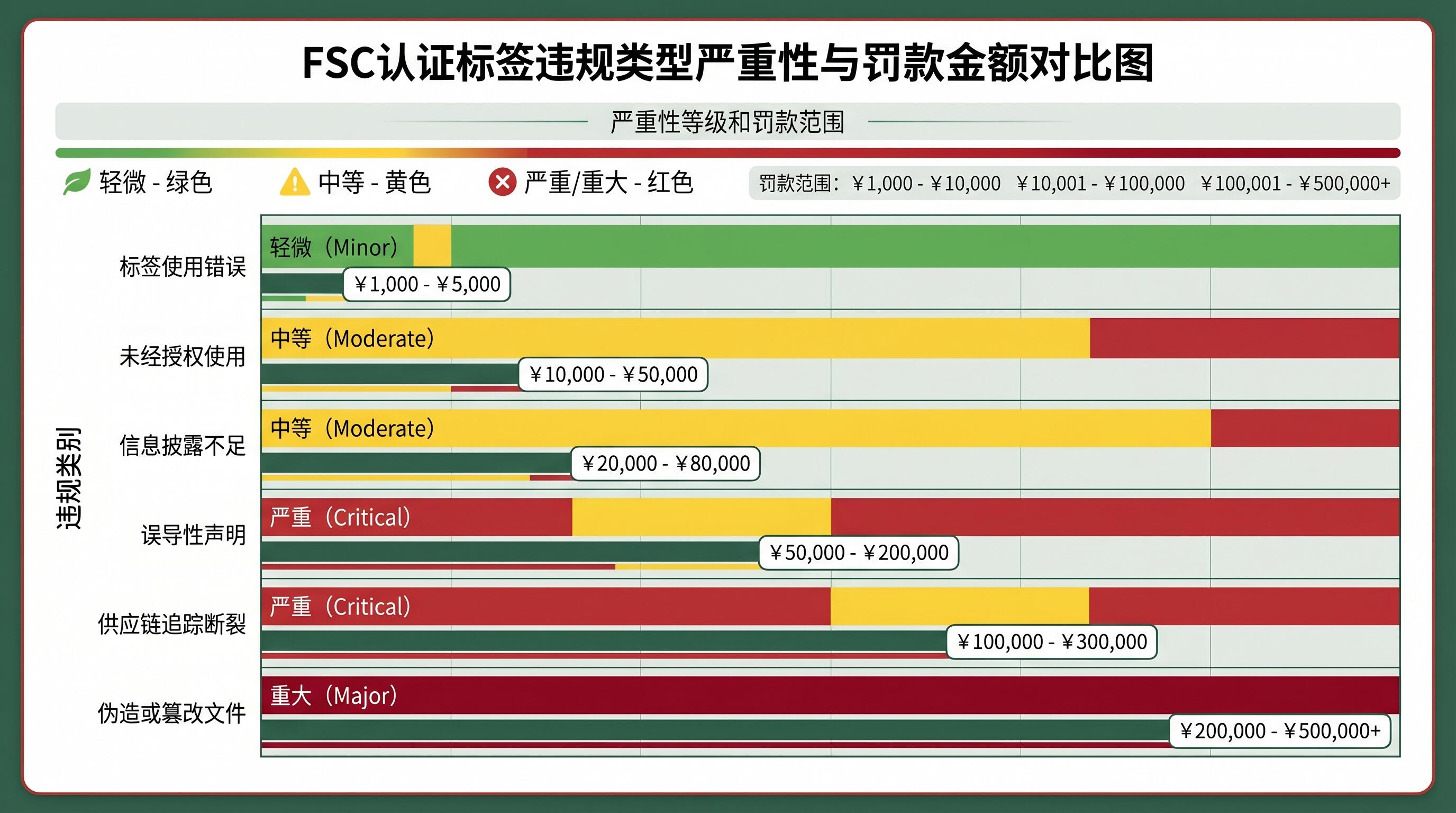 FSC标签违规类型与处罚严重程度对比图