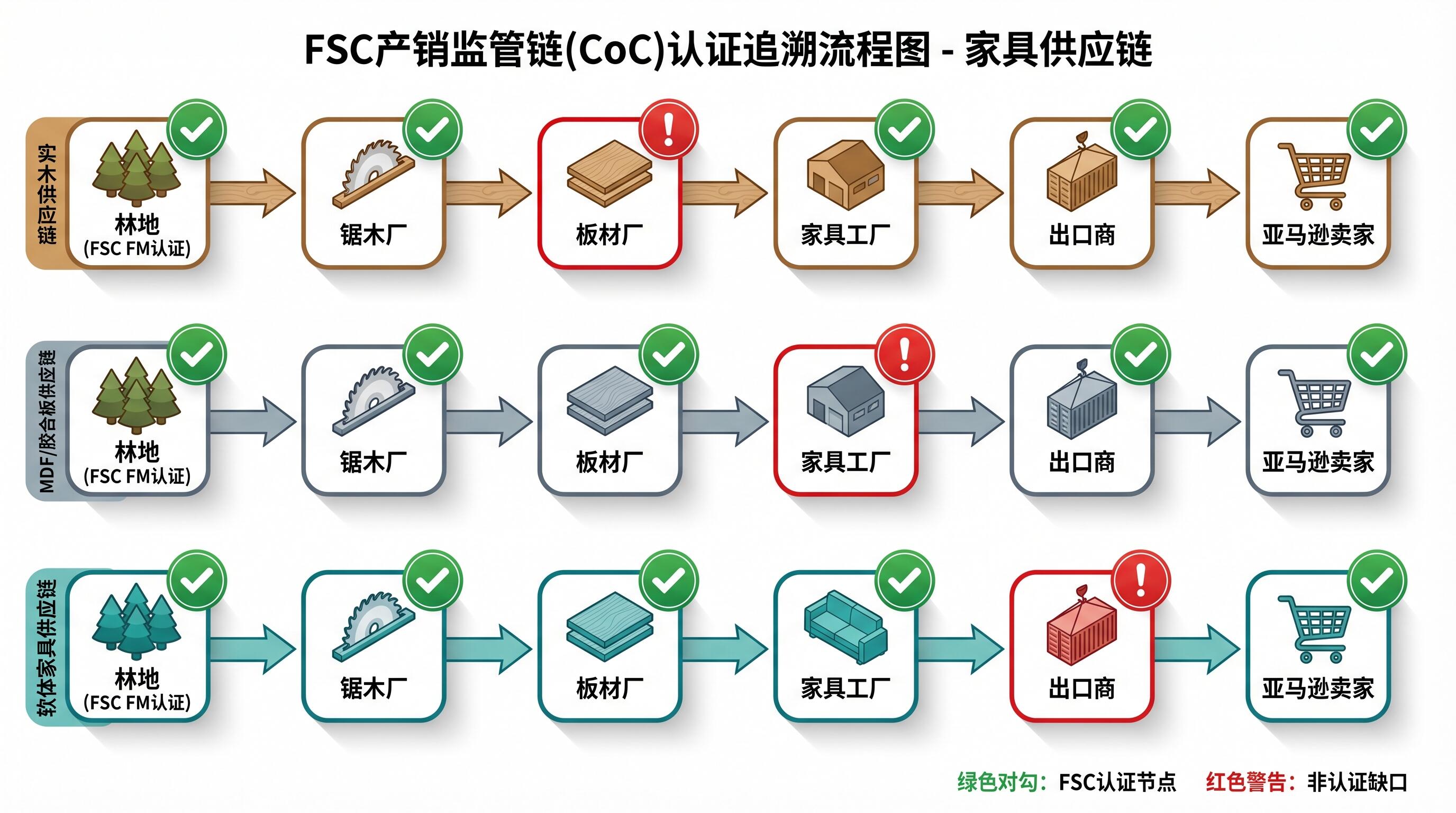 家具供应链FSC认证节点示意图